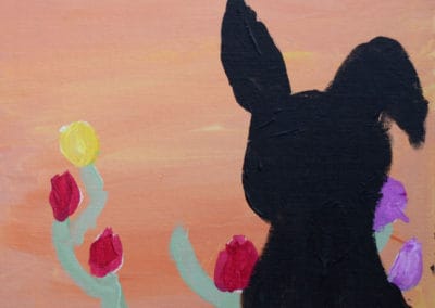 Bunny In The Tulips Painting, age 7